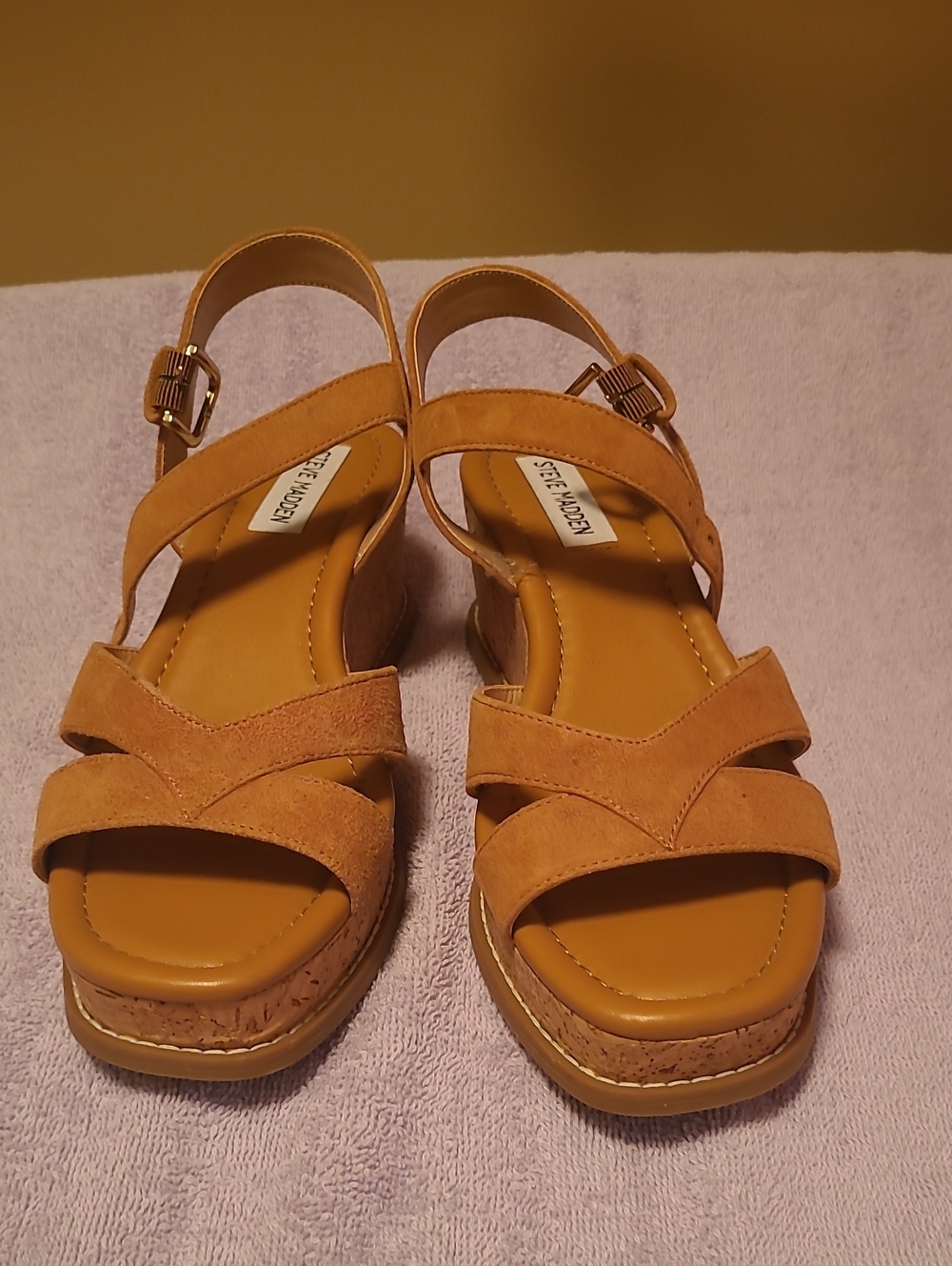 Steve Madden Robbin Platform Tan Suede Sandals with Ankle Strap